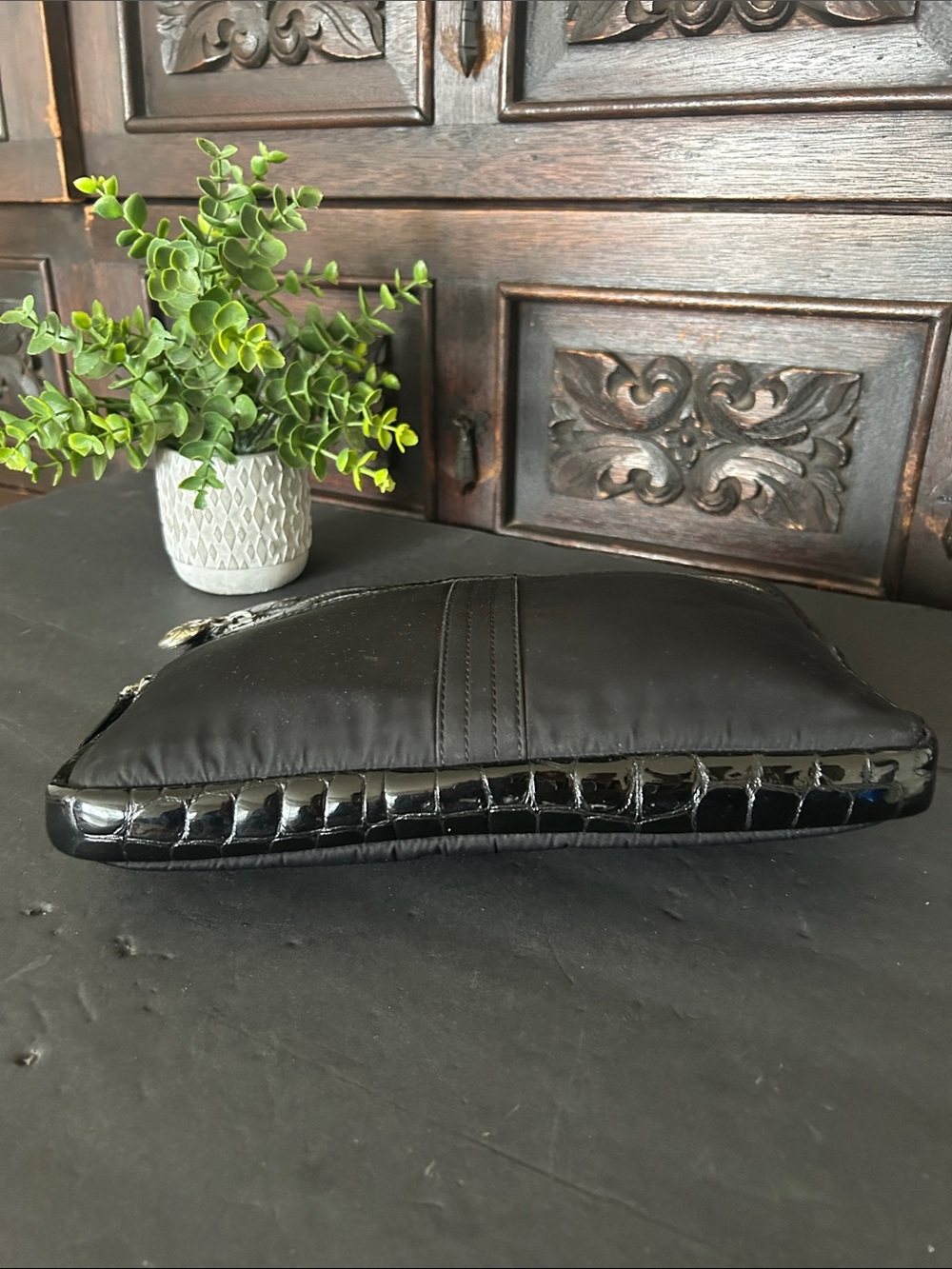 Men's Black Croc-Trim Laptop Sleeve with Front Zip Pocket - Picture 5 of 9